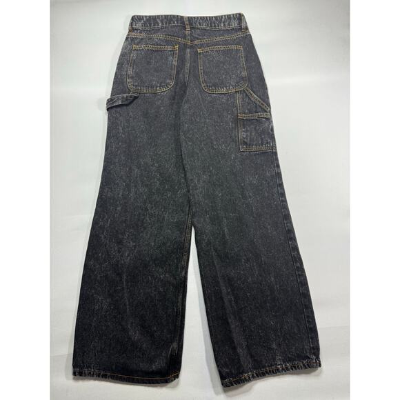 Forever 21 Women's Cargo Carpenter Wide Leg Black Denim Jeans - Size 25 (26x30) - Picture 2 of 6